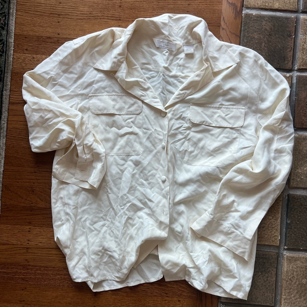 Cream 100% silk Button-Up Shirt